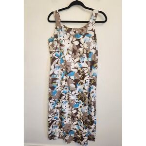 J Jill Floral Sleeveless‎ 100% Cotton Dress Size 10 Brown Blue Tropical NWT